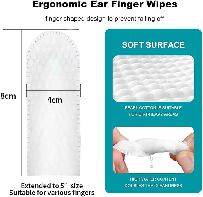 Ear Finger Wipes for Dogs & Cats,Dog Ear Cleaner Wipes Gently Remove Ear Wax, Debris, Natural Ingredients & Fresh Coconut Scent - 50 Count