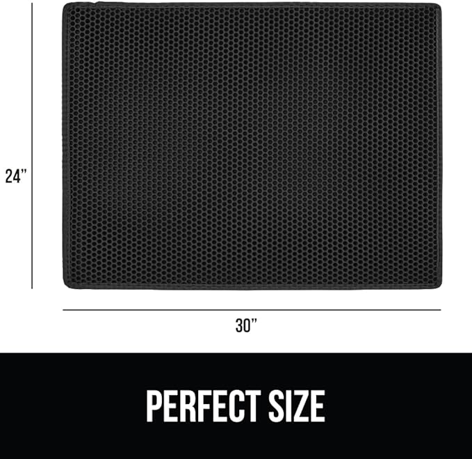 GORILLA GRIP Honeycomb Cat Litter Box Mat, Two Layer Trapping Waste Mats, Soft On Paws, Litter Box Supplies and Essentials for Indoor Cats, Traps Excess, Water Resistant for Floors, 30x24 Black