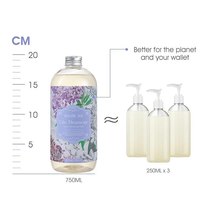 ROMIIE ZOI Liquid Hand Soap Refill Gift Set – 3 Pack (26 Fl Oz Each), Lilac Scent, Moisturizing & Biodegradable, Gentle Formula with Essential Oils for Kitchen, Bathroom