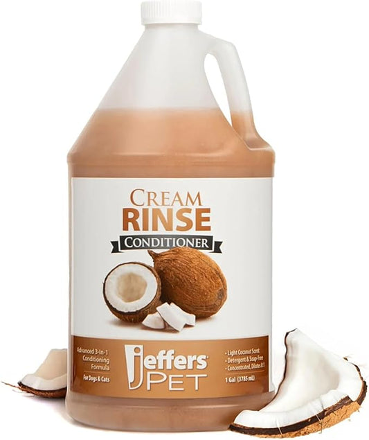 Jeffers Pet Cream Rinse 3 in 1 Conditioner – Moisturizing & Detangling Formula for Dogs & Cats, Coconut Oil Infused, Light Scent, Soap Free, Professional Grooming Made in USA – 1 Gallon