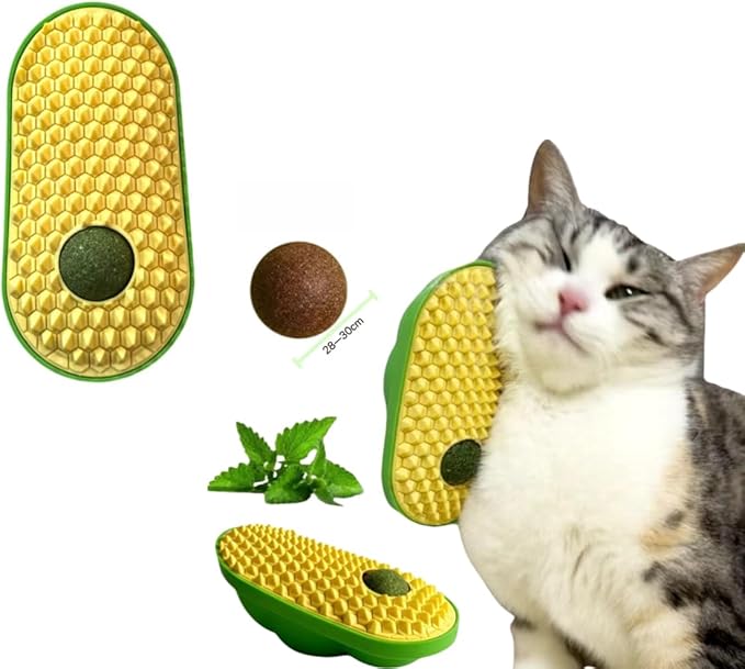 Self Grooming Tool with Catnip, Wall Corner Scratcher, Massage Brush for Long & Short Fur Cats and Puppies