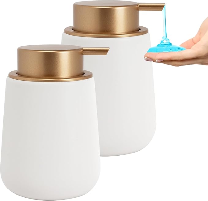 Soap Liquid Dispenser Ceramic with Easy-to-Press Pump Hand Liquid Dispenser for Shampoo Bathroom Kitchen 12 oz 2pcs