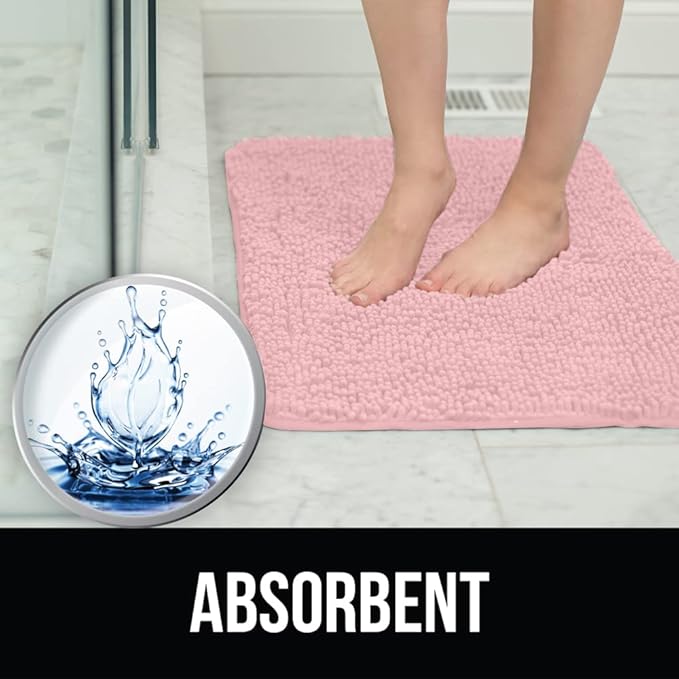 KANGAROO Bathroom Rugs, Chenille Soft Absorbent Bath Rug, Shaggy Shower Mat, Quick Dry Machine Wash Bathmat, Plush Carpet Mats for Tub, Bathtub and Room Home Decor Accessories, 30x20, Light Pink