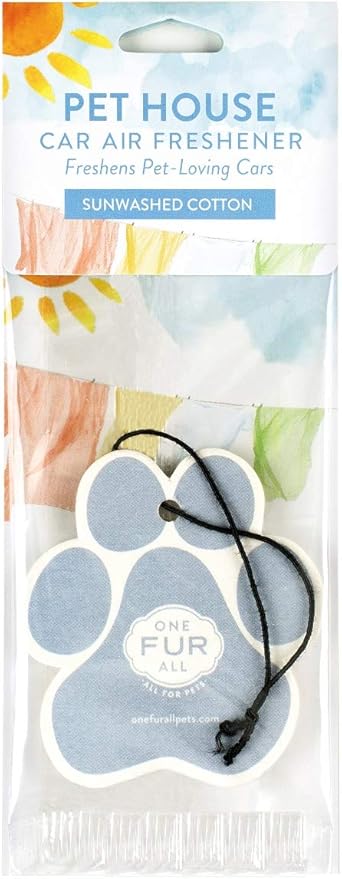 One Fur All Pet House Car Air Freshener by, Pack of 4 – Sunwashed Cotton - Non-Toxic Air Freshener, Pet Odor Eliminating Air Freshener for Car, Ideal for Small Spaces, Dye Free Dog Car Air Freshener
