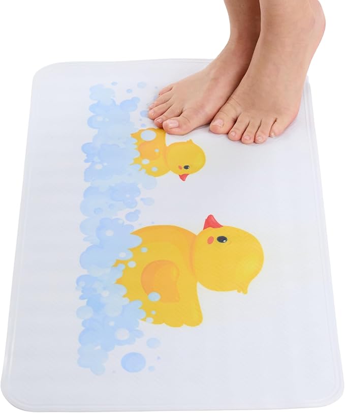 ENKOSI Non Slip Bath Mat for Tub and Shower Floors – Anti Slip Shower Mat with Strong Secure Suction Cup Grip – Rubber Duck Print for Kids and Toddlers for Inside Bathroom Bathtub (28x16 Duck)