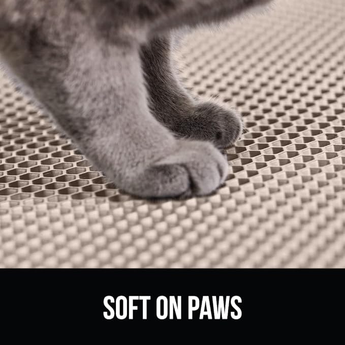 GORILLA GRIP Honeycomb Cat Litter Box Mat, Two Layer Trapping Waste Mats, Soft On Paws, Litter Box Supplies and Essentials for Indoor Cats, Traps Excess, Water Resistant for Floors, 24x15 Beige