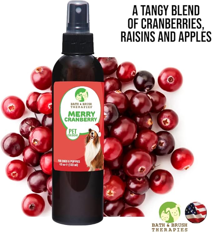 Showseason Animal Products Bath & Brush Therapies® Merry Cranberry Pet Cologne 4.5 oz For Dogs | Long-Lasting Odor Eliminator | Paraben-Free | Biodegradable | Made in USA