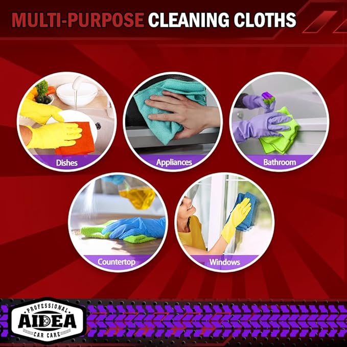 AIDEA Microfiber Cleaning Cloth, 150PK, Microfiber Towels for Cars, Premium All Purpose Car Cloth, Lint Free Rags, Absorbent Towels for SUVs, House, Kitchen, Window, 12"×12"
