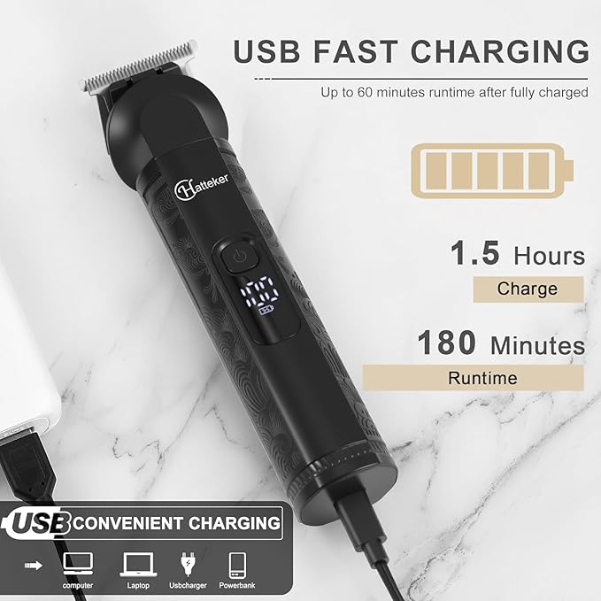 Hatteker 8-in-1 Mens Grooming Kit - Zero-Gap T-Blade Trimmer, IPX7 Waterproof Cordless Set with Hair Clipper/Beard Trimmer/Nose Trimmer, USB Rechargeable (1.5H Charge 180M Use) for Home & Travel
