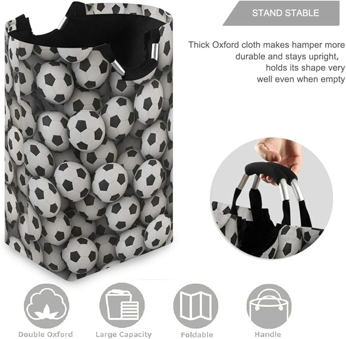 visesunny Collapsible Laundry Basket Soccer Ball 3D Print Large Laundry Hamper Oxford Fabric Dirty Clothes Toy Organizer with Handle For Bathroom Bedroom Kids Room Dorm