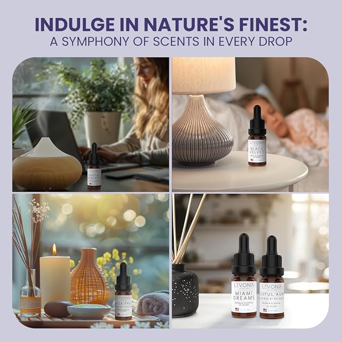 Levona Scent Essential Oils Set -Home Luxury Scents for Diffusers & Humidifiers, Ideal for Home Fragrance, Air Freshening, & Odor Elimination, Gift Pack, Made in USA - 5 ml, Pack of 6
