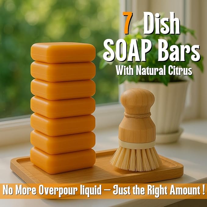 KELEBS 7 Big Dish Soap Bars | Citrus Essential Oil Formula | Natural Ingredients | Skin-Safe | Non-Toxic | Plastic-Free Packaging | Value Pack