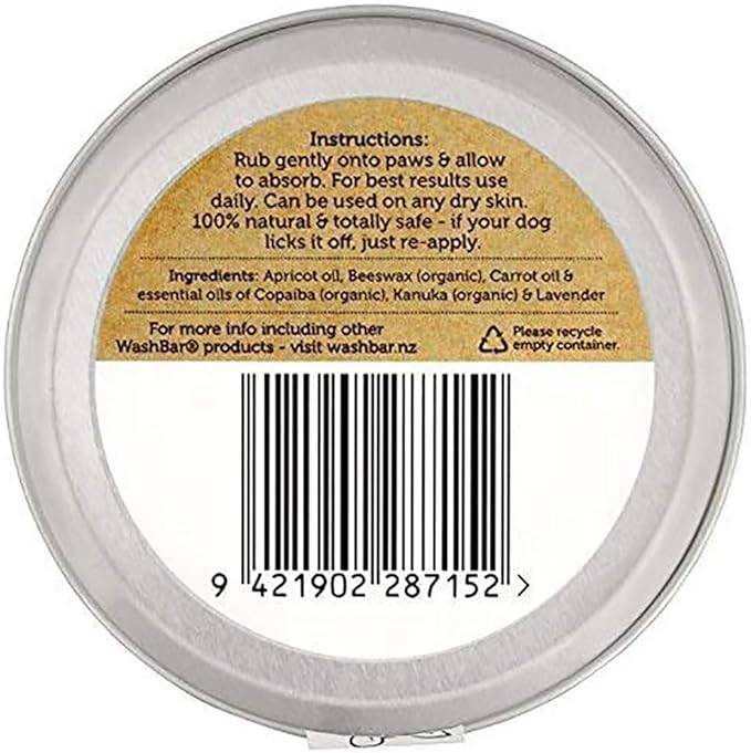 WashBar Dog Paw Balm for Cracked Paws | Natural Lick-Safe Paw Soother for Dog Paws, Nose and Skin | 1.7 oz Tin, Dog Paw Cream to Moisturize, Protect and Repair from Foot to Snout