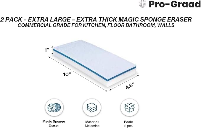 4610 Eraser Pads - 2 Pack 4.5" x 10" x 1" Commercial Grade Melamine Sponges for Floor, Tile, Grout, Baseboard, Walls-Durable & Versatile Cleaning - Pack of 2