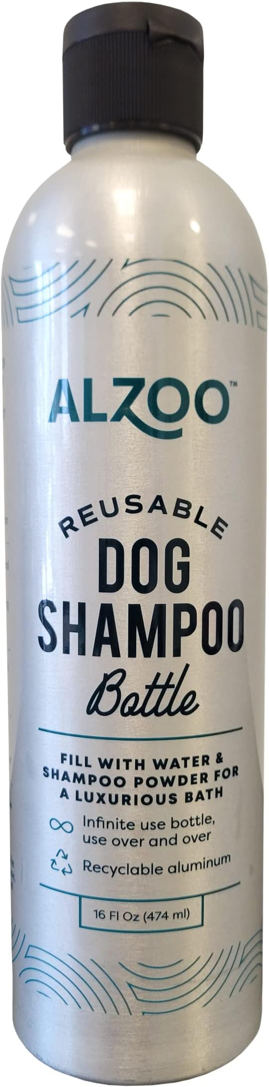 ALZOO Reusable, Refillable Shampoo Bottle for Dogs, Fill with Water & Concentrated Shampoo Powder, Recyclable Aluminum, Holds 16 Fl. Oz.