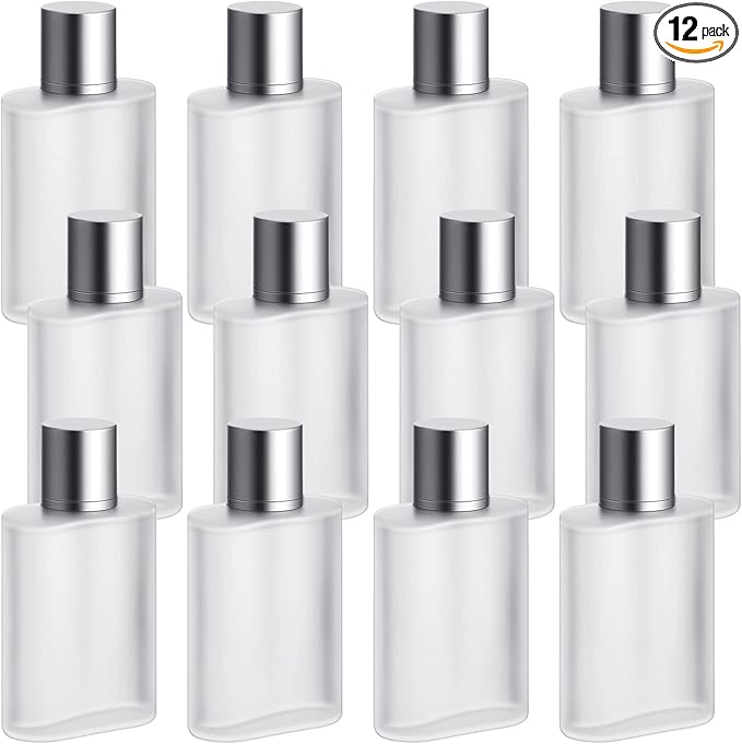 Tessco for you 12 Pcs 100ml / 3.4 Ounces Frosted Glass Bottle Perfume Atomizer Refillable Spray Empty Perfume Dispenser Fine Mist Atomizer Cosmetic Container for Travel Men Women(Silver Gray)