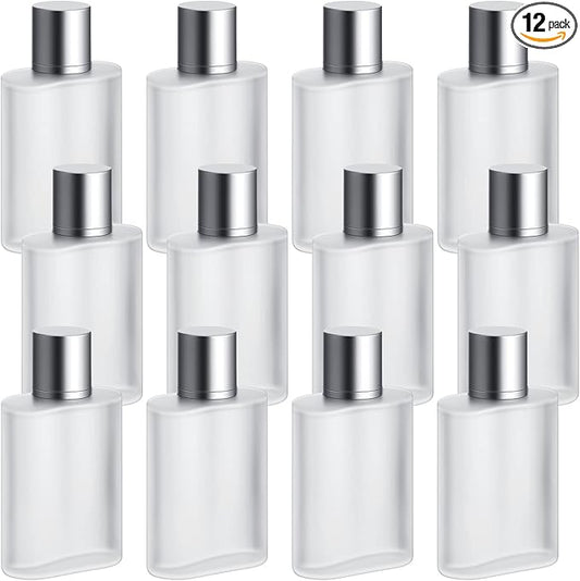 Tessco for you 12 Pcs 100ml / 3.4 Ounces Frosted Glass Bottle Perfume Atomizer Refillable Spray Empty Perfume Dispenser Fine Mist Atomizer Cosmetic Container for Travel Men Women(Silver Gray)