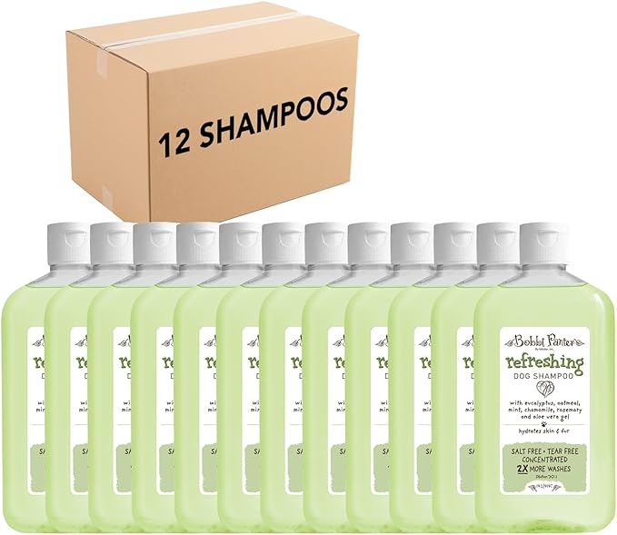 Bobbi Panter Refreshing Dog Shampoo - Hydrates & Soothes Skin & Fur, Minimizes Itching & Dander, Eucalyptus Mint Scent, 30:1 Concentrated Formula, Made in USA, 14 oz. (Case of 12)