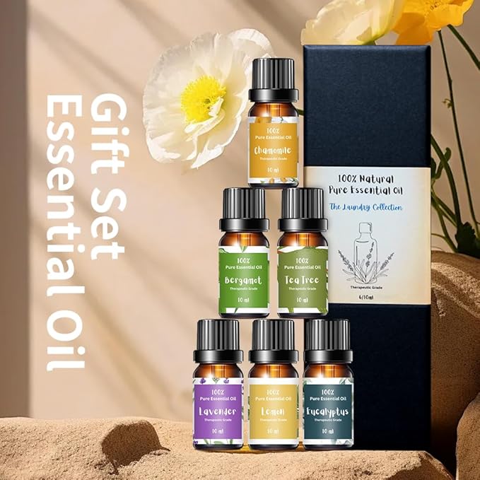 Essential Oils for Laundry | 100% Pure Therapeutic Grade Aromatherapy Essential Oil Set - Top 6 | Dryer Balls, Diffusers, Soaps, Candles | Lavender, Tea Tree, Eucalyptus, Bergamot, Lemon, Chamomile