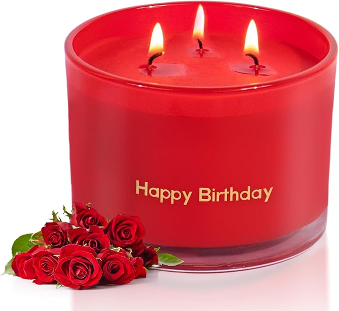 KONNI Red Rose Scented Candles Home 3 Wick Soy Candles, 12.35oz Luxury Relaxing Aromatherapy Candle for Women Men, 50 Hours Long Lasting Clean Burning Jar Candle, Romantic Lover Birthday Gift