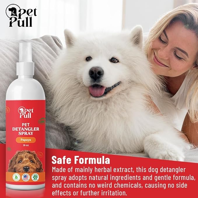 Detangler Spray - Dog Grooming Puppy Detangler Spray to Comb Through Knots, Mats, and Tangles - Detangling Spay for Dogs Pet Papaya Scent - Made in The USA (16 Oz)