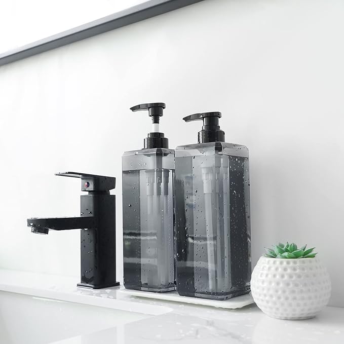 Suream 33.8oz Refillable Shampoo Bottles for Shower, 3Packs 1000ml Large Empty Pump Dispenser with 4PCS Lables for Shampoo, Body Soap, Hand Soap, Conditioner, for Bathroom, Kitchen, Hotel, Salon, SPA