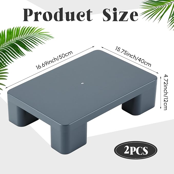 2 Pack Dunnage Rack, 19.69" Long x 15.75" Wide, 4.72" Height Plastic Dunnage Rack, 1000+ Pound Capacity Storage Commercial Food Service Storage in Restaurant Kitchens Shop, Gray