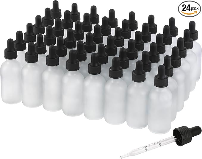 48 Pack, 2oz Glass Dropper Bottle, Preety Texture Tincture Bottles with Precise Scales Eye Droppe, for All Kinds Of Mixed Liquids,Leak-Proof Design for Easy Travel (Clear Frosted)