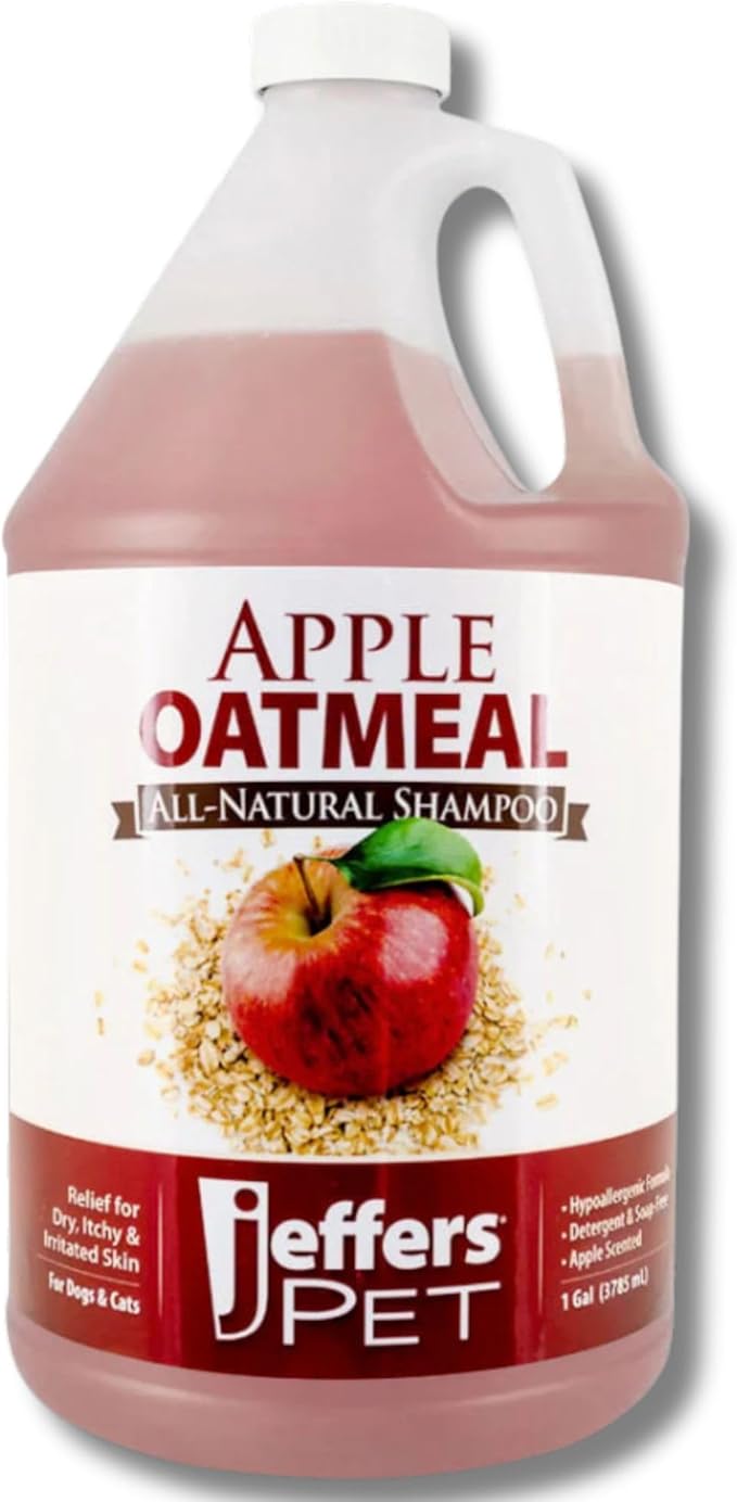Jeffers Pet Apple Oatmeal Pet Shampoo for Dogs & Cats, 1 Gallon - Hypoallergenic, Tearless, Natural, Soap Free, Detergent Free, Best for Sensitive Skin, Dry Itchy Skin Relief, Fresh Apple Scent