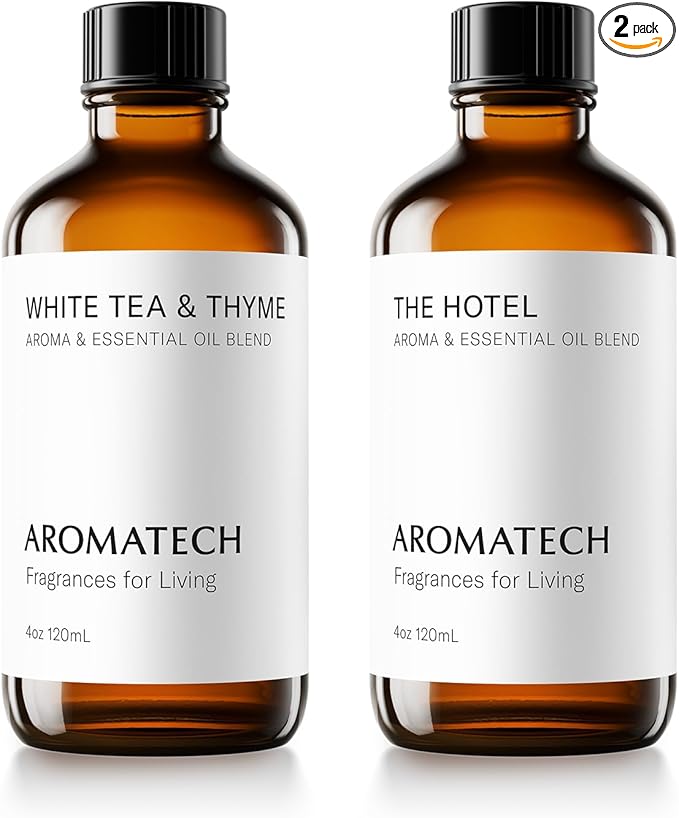 AromaTech The Hotel & White Tea & Thyme Set | Aroma Diffuser Essential Oils Blend of Peach, Red Rose, Pine, White Tea, Thyme, Amber - 120 Milliliter
