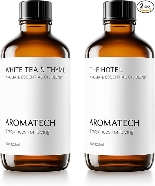 AromaTech The Hotel & White Tea & Thyme Set | Aroma Diffuser Essential Oils Blend of Peach, Red Rose, Pine, White Tea, Thyme, Amber - 120 Milliliter