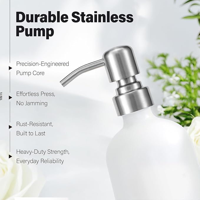 White Soap Dispenser Bathroom Set, Hand and Lotion Dispenser with Pump, Perfect for Bathroom Essentials for New Home. (Silver & White)