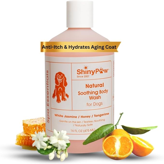 Jasmine & Honey Spa Body Wash for Dogs by Shiny Paw 16 oz | Dog Itchy Skin Relief & Aging Coat | Hypoallergenic Dog Shampoo for Smelly Dogs | Made in USA