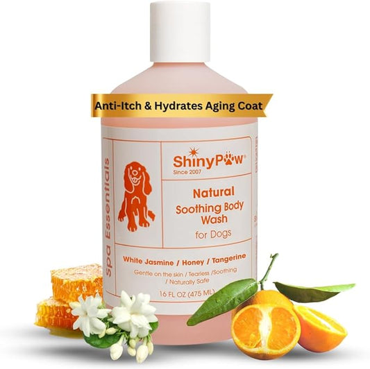 Jasmine & Honey Spa Body Wash for Dogs by Shiny Paw 16 oz | Dog Itchy Skin Relief & Aging Coat | Hypoallergenic Dog Shampoo for Smelly Dogs | Made in USA