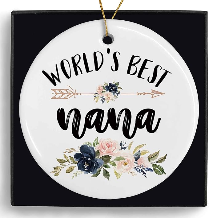 World's Best Nana Ceramic Ornaments Gifts, Grandma Grandmother Round Hanging Ornament Decor Decorations for Christmas Tree Car, Thank You Appreciation Gifts for Nana Birthday Holiday