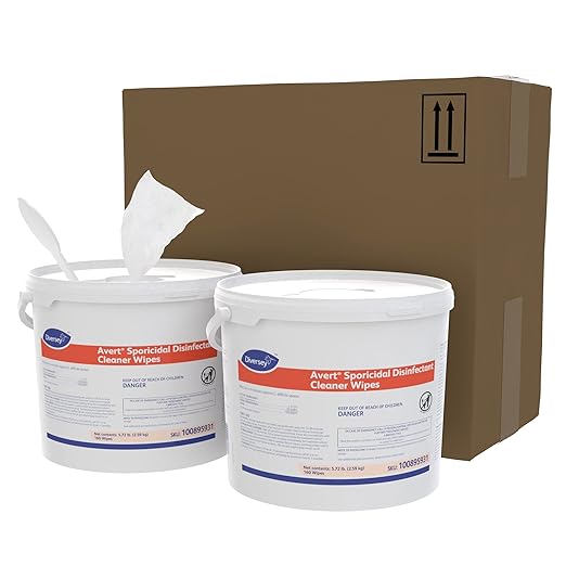 Diversey 100895931 Avert Sporicidal Disinfectant Cleaner, Hospital Grade Kills C. Difficile Spores, Extra Large Size Wipes, 160-Wipes, 1-Bucket (Pack of 4)