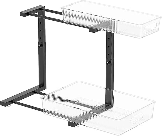 Under Sink Organizer, 2 Tier Pull Out Storage Organizer, Slide Out Storage Shelf for Bathroom & Kitchen, Under Cabinet Organizer and Storage with 5 Gears Height Adjustable (Black, 1 Pack)