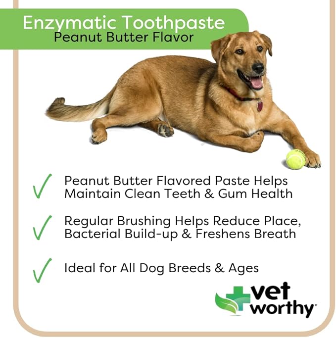 Vet Worthy Peanut Butter Enzymatic Toothpaste for Dogs - For Clean, Healthy Teeth and Gums - Freshen Dogs Breath - Peanut Butter Flavor - Made in the USA - Start Your Dog’s Dental Routine Today - 3oz