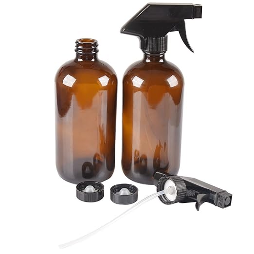 8 oz Amber Glass Spray Bottles with Caps(6 Pack) - Refillable Container for Essential Oils, Cleaning Products, or Aromatherapy - Durable Black Trigger Sprayer w/Mist and Stream Settings
