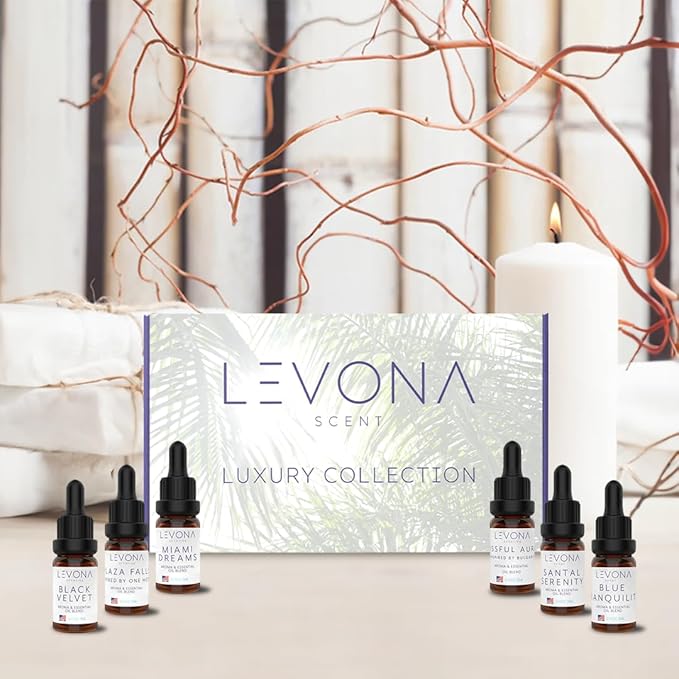 Levona Scent Essential Oils Set -Home Luxury Scents for Diffusers & Humidifiers, Ideal for Home Fragrance, Air Freshening, & Odor Elimination, Gift Pack, Made in USA - 5 ml, Pack of 6