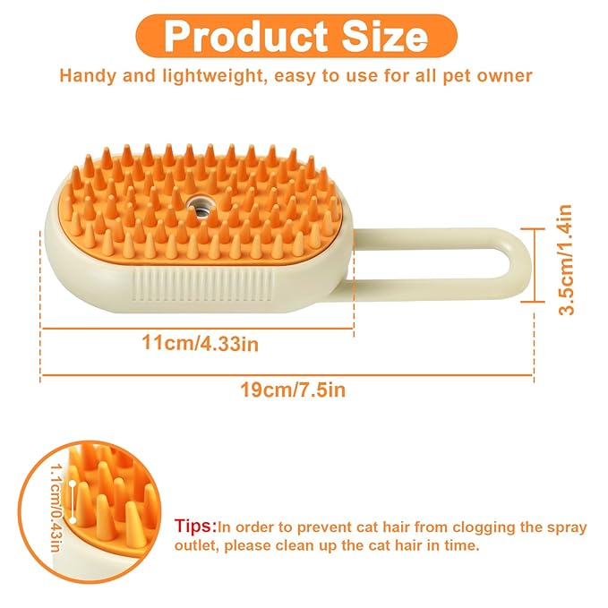 Nepfaivy Pet Steam Brush for Cat - Cat Steam Brushes for Indoor Cats Shedding, Rechargeable Steaming Brush for Dogs, Dog Mist Water Steamer, Pet Spray Hair Removal Comb for Massage Grooming