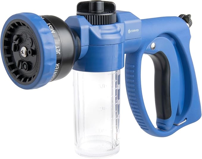 2-Pack Corvid Adjustable Nozzle with Soap Dispenser, 8-Pattern Spray Hose Nozzle for Cleaning Cars, House, and Pets - Lightweight Plastic Design (2)
