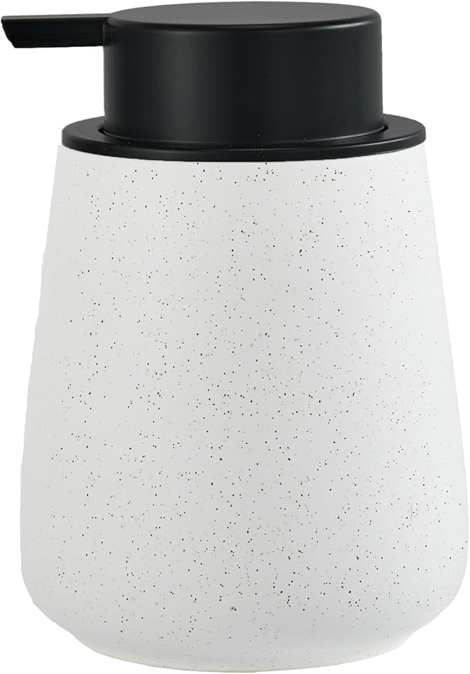 12Oz Ceramic Liquid Soap Dispenser - Modern Lotion Hand Soap Dispenser with Easy-to-Press Black Pump, Reusable and Refillable Dish Soap Dispensers for Bathroom & Kitchen, Speckled Matte White