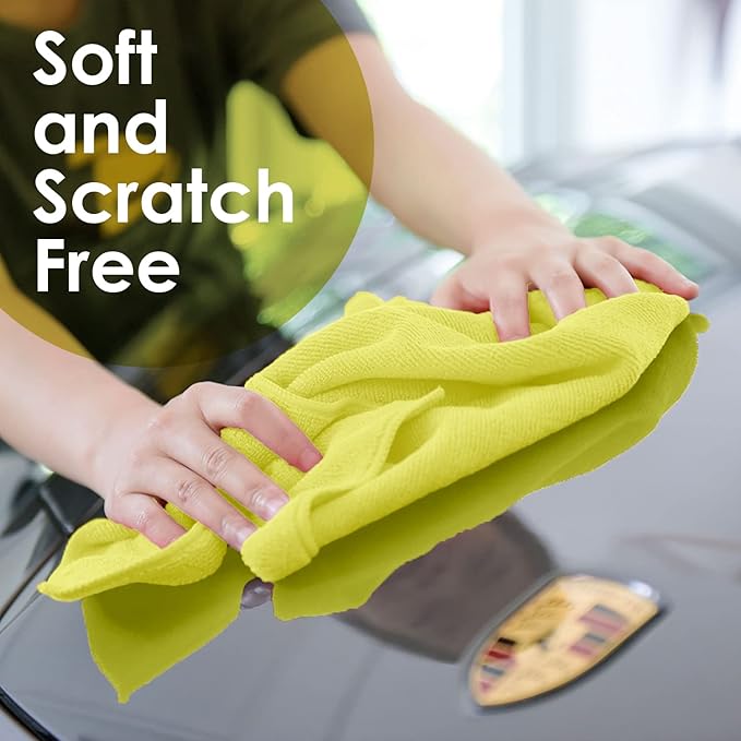 Avalon Towels Microfiber Cleaning Cloths (Value Pack of 36) Size 16" x 16", Highly Absorbent Cleaning Rags, Lint Free Cleaning Towels, Reusable and Washable, Microfiber Towels for Cars (Yellow)