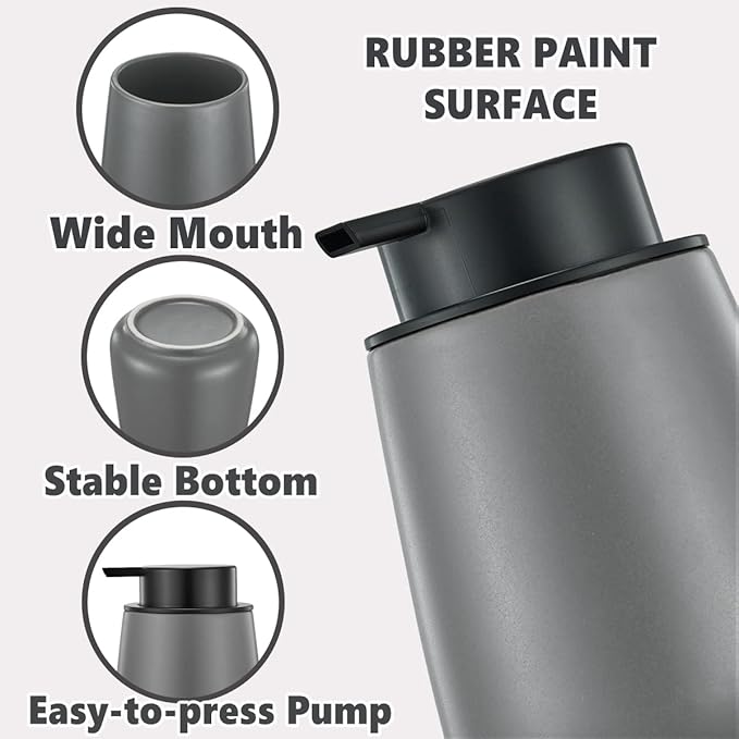 12Oz Grey Foaming Soap Dispenser - Ceramic Foam Hand Soap Dispenser Set with Easy-to-Press Pump, Refillable Liquid Dish Soap Dispensers for Bathroom and Kitchen, 2 Pack