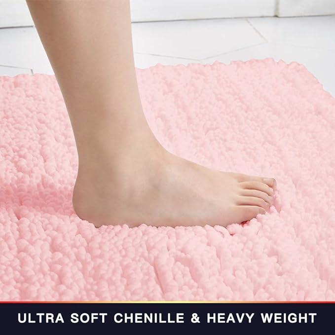 Walensee Bathroom Rug Non Slip Bath Mat (36x24 Inch Blush) Water Absorbent Super Soft Shaggy Chenille Machine Washable Dry Extra Thick Perfect Absorbant Best Large Plush Carpet for Shower Floor