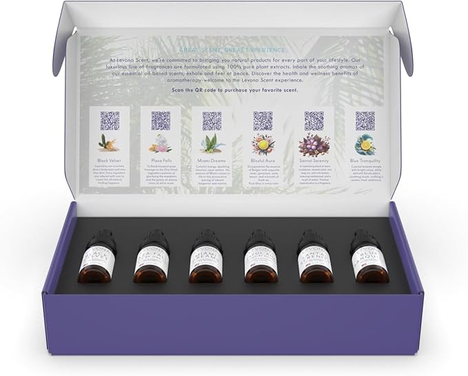 Levona Scent Essential Oils Set -Home Luxury Scents for Diffusers & Humidifiers, Ideal for Home Fragrance, Air Freshening, & Odor Elimination, Gift Pack, Made in USA - 5 ml, Pack of 6