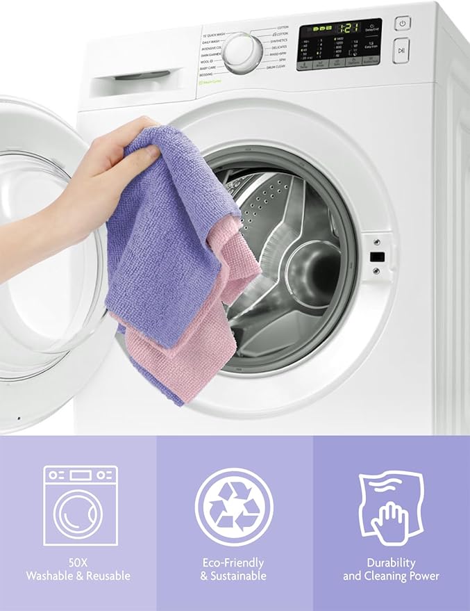 Fantasticlean Microfiber Cleaning Cloth Roll -60 Pack, Tear Away Microfiber Towels, 12" x 12", Reusable, Washable, Scratch Free, Ultra Absorbent Dishcloth for Home Supplies,Car (Pink & Lavender)