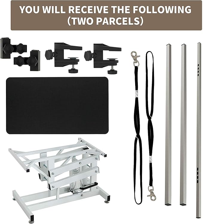 Hydraulic Dog Grooming Table, Heavy Duty Grooming Table for Small/Medium Dogs at Home, Pet Grooming Table with Adjustable Arm and Noose, Range 21-36 Inch, 43 Inch