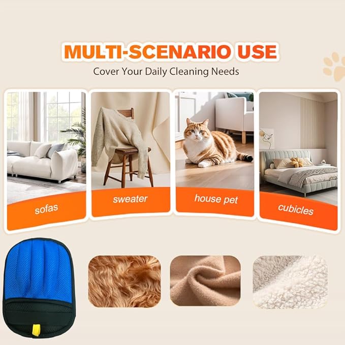 2Pcs Static Pet Hair Removal Glove,Reusable Electrostatic Pet Cat Dog Hair Remover Grooming Gloves Brush Tool for Couch, Furniture, Carpet, Car Seat,Dog Combs for Grooming Matting,Blue and Orange